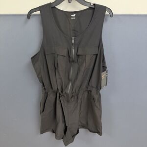 NWT Avia Women's Shorts Romper 3/4 Zip Sleeveless Black Size Large 12-14